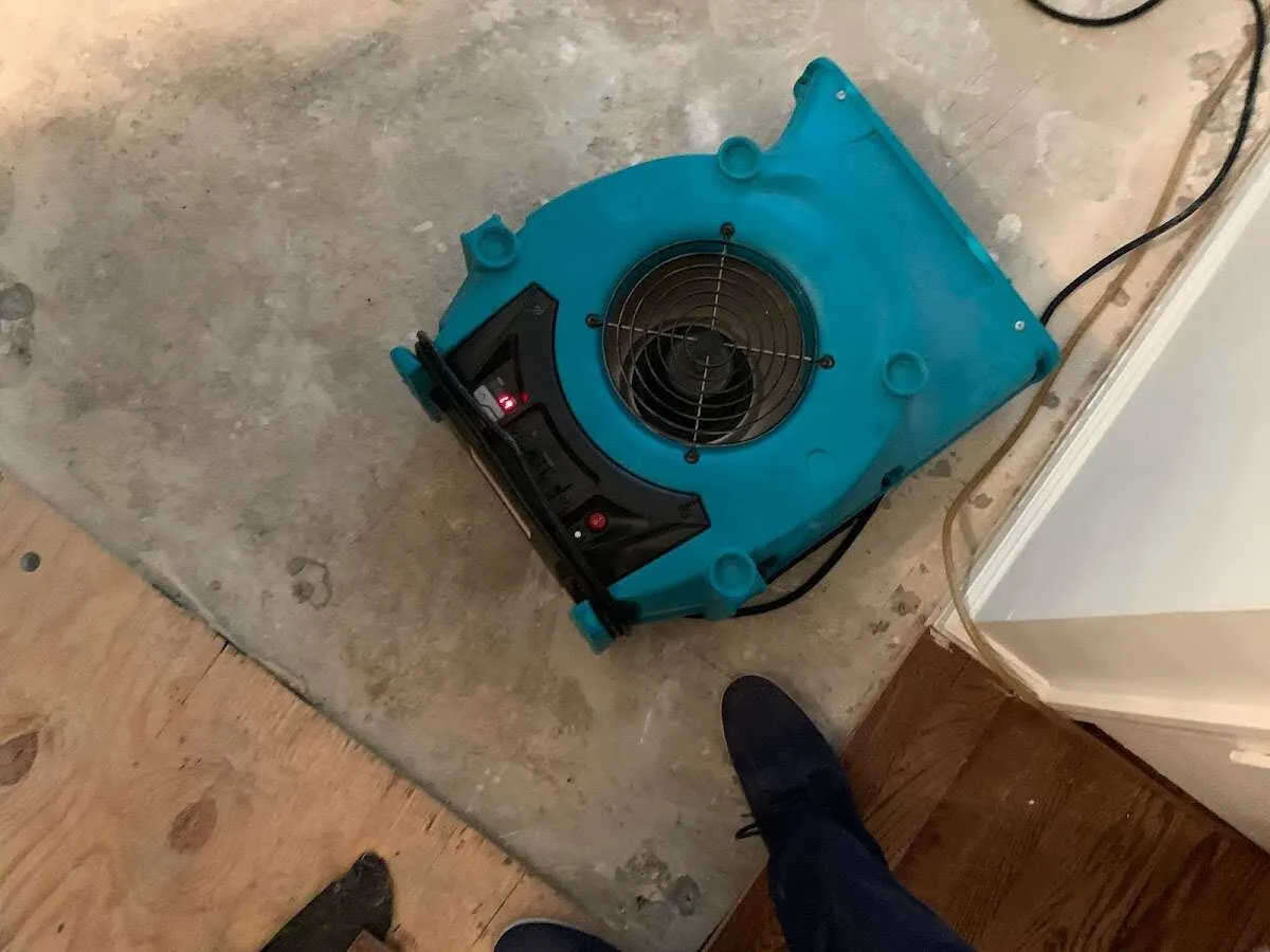 Air mover drying subfloor during Commercial Water Damage Restoration in Melrose